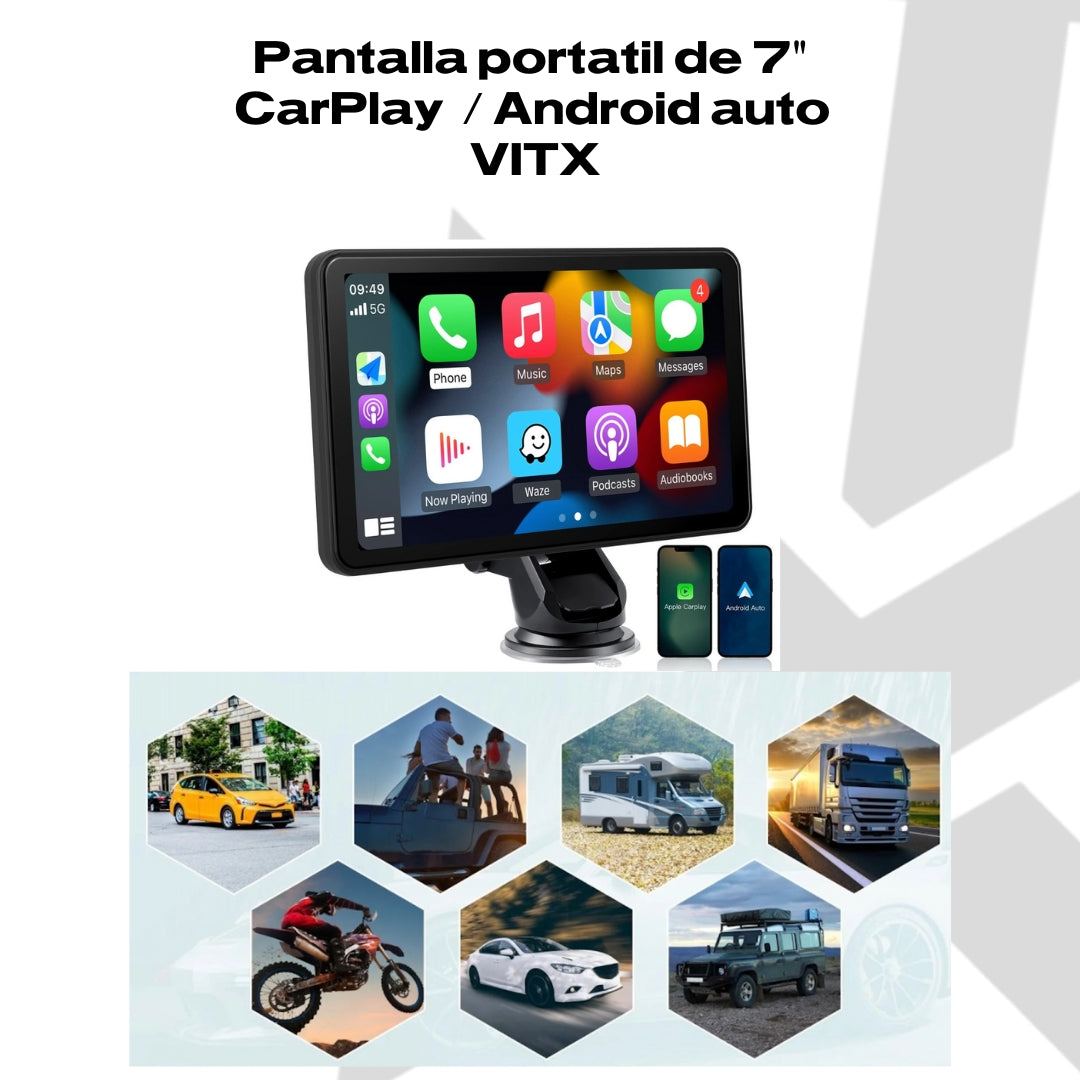 Pantalla portatil de 7 Apple CarPlay - Android Auto inalambrico – Vitx