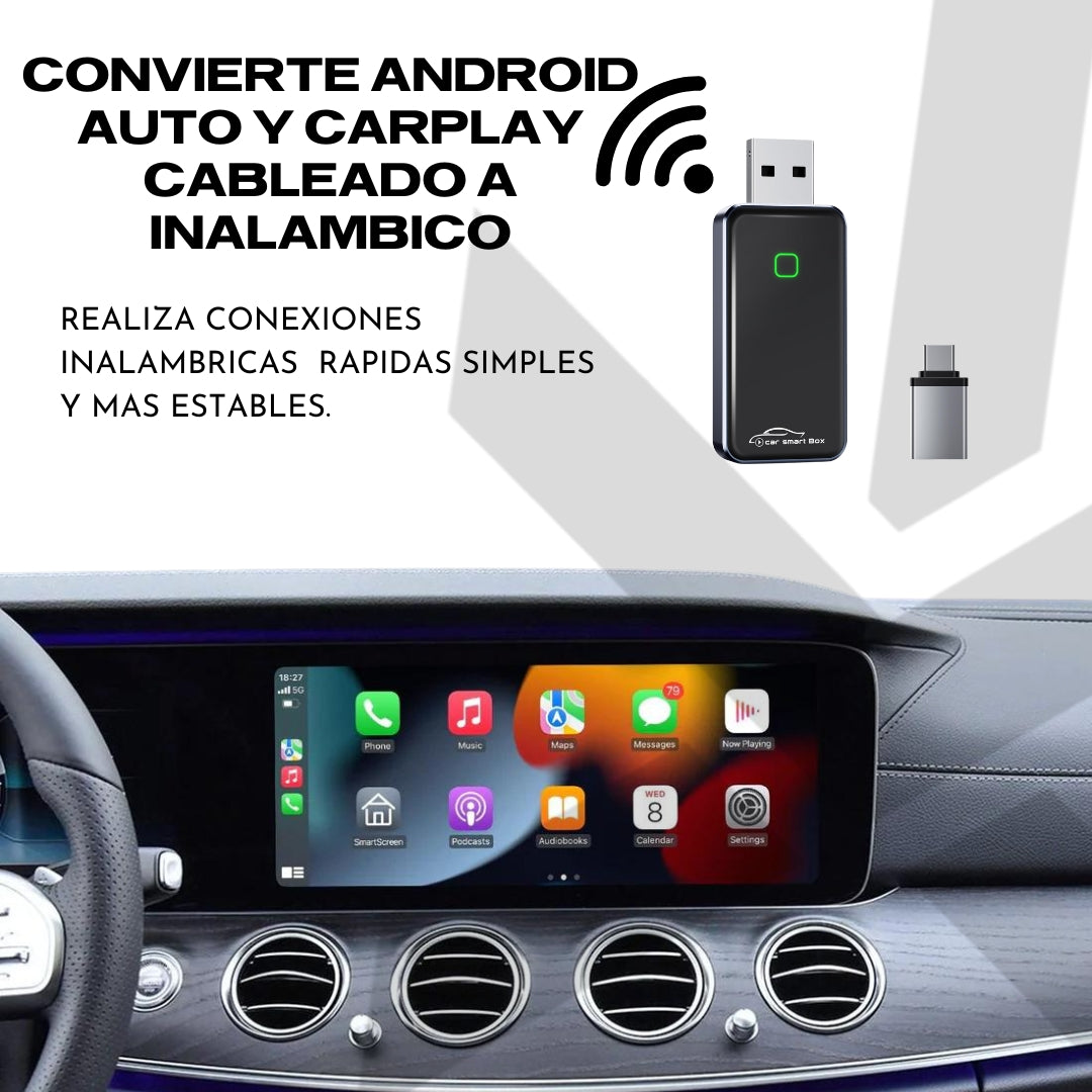 SMART BOX Adaptador Carplay y Android auto Cableado a inalambrico